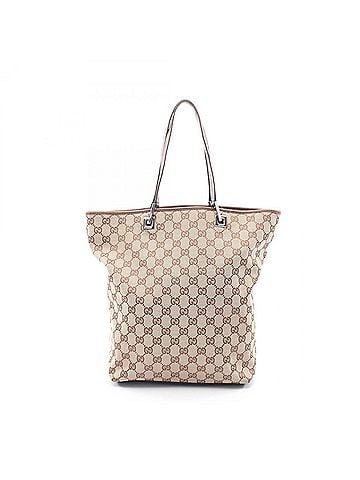 Gucci Gucci GG Canvas Tote Bag Handbag, and Leather, Women's, Beige/Brown, 31243 (view 1)