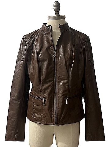Wilsons Leather Lightweight fitted moto Leather Jacket (view 1)