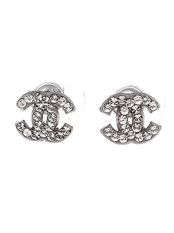 Chanel CC Stud Earrings Metal with Crystals (view 1)