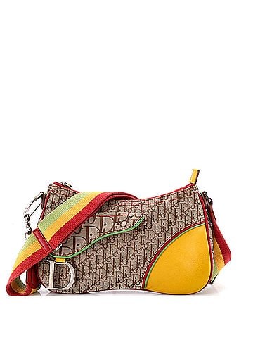 Christian Dior Vintage Rasta Saddle Messenger Bag Diorissimo Canvas Medium (view 1)