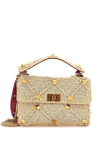 Valentino Garavani Roman Stud Flap Bag Woven Raffia Medium (view 1)