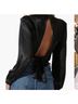 Astr 100% Polyester Jacquard Black Long Sleeve Blouse Size XL - photo 5