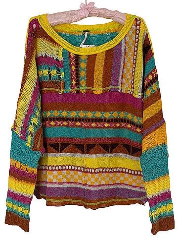 Free People NWT 2020 Bright Multicolored Knit Sweater | 70s Boho Whimsigoth Indie Sleaze Festival Artsy Grunge Poncho (view 2)