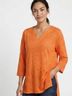 Chico's 100% Linen Solid Orange 3/4 Sleeve Top Size L - photo 4