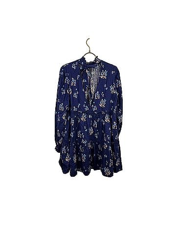 Free People Indigo Linen Blend Petit Fours Floral Mini Casual Dress (view 2)