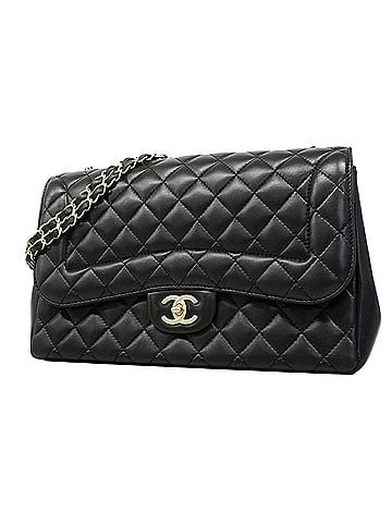 Chanel Chanel Shoulder Bag, Large Matelassé, Double Chain, Lambskin, Black/Champagne, Women's (view 1)