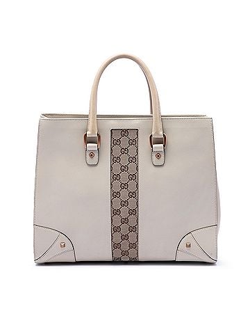 Gucci Calfskin and GG Canvas Nailhead Tote (view 1)