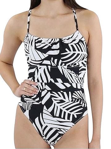 BCBGMAXAZRIA Ruched Bodice Tummy Control Leaf Motif One Piece Swimsuit One Piece Swimsuit (view 1)