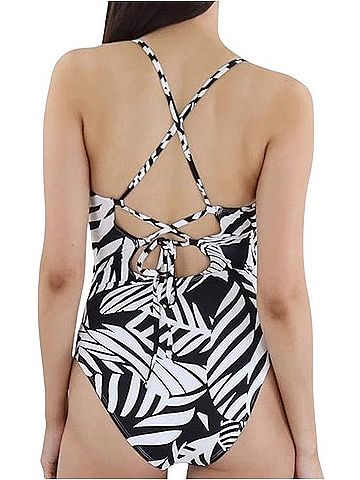 BCBGMAXAZRIA Ruched Bodice Tummy Control Leaf Motif One Piece Swimsuit One Piece Swimsuit (view 2)