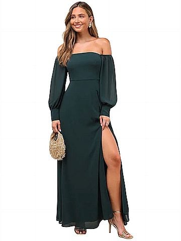 Lulus Feel the Romance Emerald Green Off-the-Shoulder Maxi Dress Cocktail Dress (view 1)