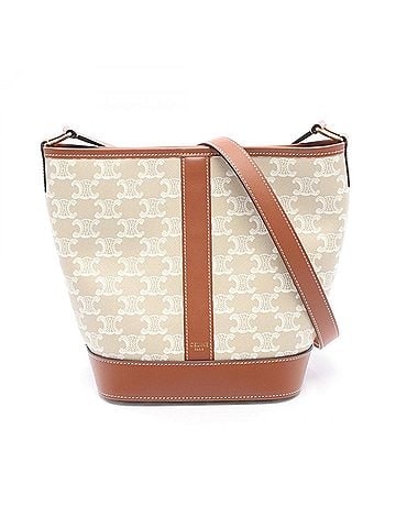 Céline Celine Small Bucket Triomphe Shoulder Bag/Handbag, Coated Canvas and Leather, Women's, Beige, White, Brown, 191442CAS (view 1)