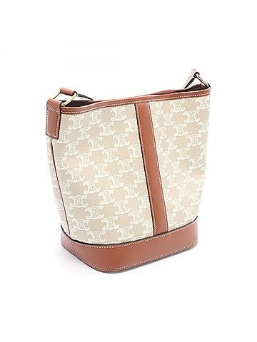 Céline Celine Small Bucket Triomphe Shoulder Bag/Handbag, Coated Canvas and Leather, Women's, Beige, White, Brown, 191442CAS (view 2)