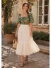 Sézane Floral Green Brown Ivory Short Sleeve Blouse Size 2 - photo 9