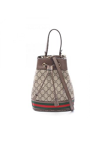 Gucci Gucci Ophidia GG Supreme Small Bucket Drawstring 2-Way Handbag, Coated Canvas Leather, Women's, Beige/Brown, 550621 (view 1)