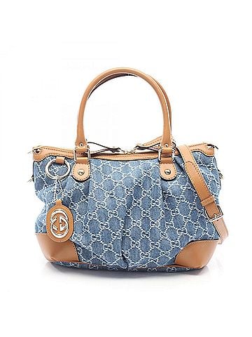 Gucci Gucci Sukey GG Pattern 2-Way Handbag, Denim, Women's, Blue/Brown, 247902 (view 1)
