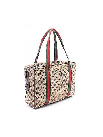 Gucci Gucci GG Canvas Tote Bag Handbag, and Leather, Women's, Beige, Brown, Multicolor, 189753 (view 2)