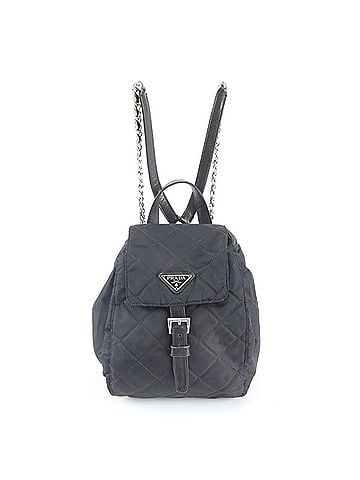 Prada Excellent condition Prada Tessuto nylon quilted leather chain backpack/shoulder bag/handbag, black, for women. (view 1)