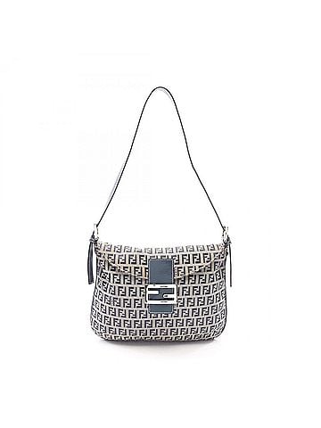 Fendi Fendi Mamma Bucket Zucchino Shoulder Bag/Handbag, Canvas and Leather, Women's, Gray/Navy (view 1)