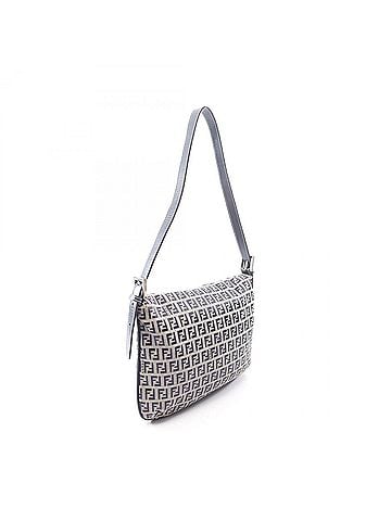 Fendi Fendi Mamma Bucket Zucchino Shoulder Bag/Handbag, Canvas and Leather, Women's, Gray/Navy (view 2)