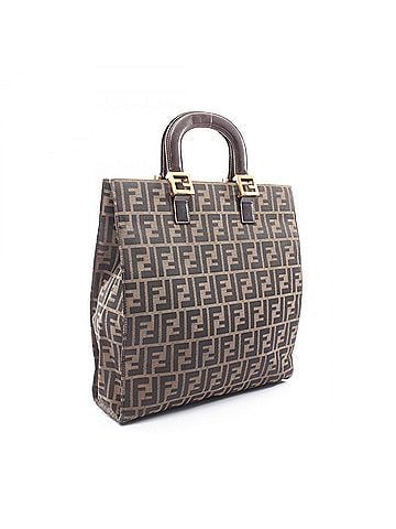 Fendi Fendi Zucca Tote Bag Handbag, Canvas and Leather, Women's, Brown (view 2)