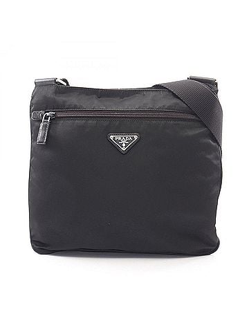 Prada Prada Triangle Logo Shoulder Bag/Handbag, Nylon & Saffiano Leather, Women's, Black (view 1)