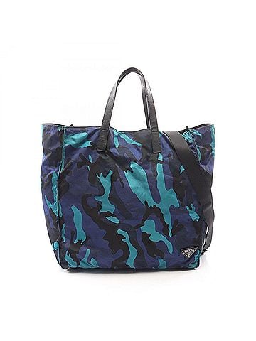 Prada Prada Triangle Logo Camouflage 2-Way Tote Bag/Handbag, Nylon & Saffiano Leather, Men's Women's, Blue, Black, Multicolor (view 1)