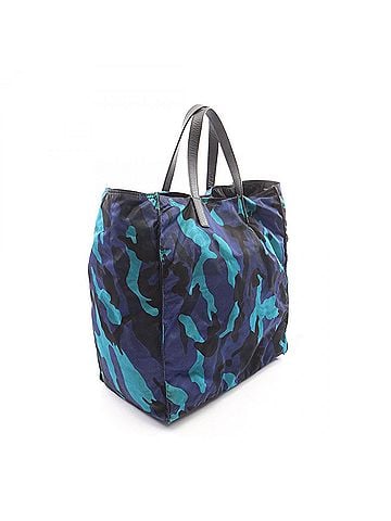 Prada Prada Triangle Logo Camouflage 2-Way Tote Bag/Handbag, Nylon & Saffiano Leather, Men's Women's, Blue, Black, Multicolor (view 2)