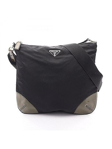 Prada Prada TESSUTO Shoulder Bag/Handbag, Nylon/Patent Leather, Women's, Black/Khaki, BT0326 (view 1)