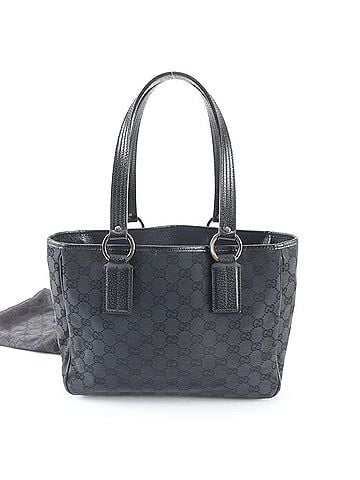 Gucci Excellent condition Gucci GG canvas 113019 leather tote bag/handbag/shoulder bag, black, men's. (view 1)
