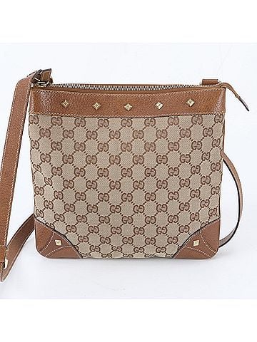 Gucci Excellent condition Gucci GG canvas 120893 leather shoulder bag, crossbody style, brown, women's. (view 1)
