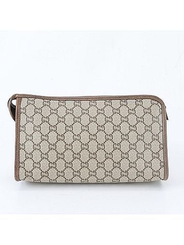 Gucci Excellent condition Gucci GG Plus Supreme leather clutch/handbag/pouch, brown, men's. (view 2)