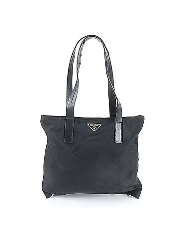 Prada Excellent condition Prada Tessuto nylon triangle logo leather tote bag/handbag/shoulder bag, black, men's. (view 1)