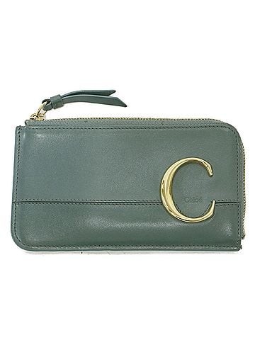 Chloé Chloé Chloe wallet, green leather, fragment case, card L-shaped, C-shaped, women's. (view 1)