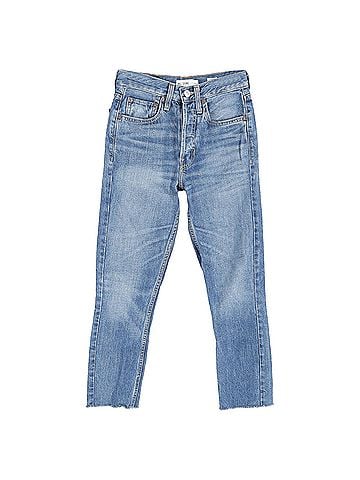 RE/DONE  Re/Done High-Rise Slim-Fit Jeans in Blue Cotton Denim (view 1)