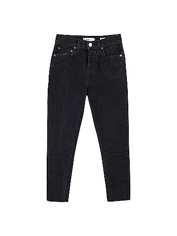 RE/DONE  Re/Done Raw Hem Slim-Fit Jeans in Black Cotton Denim (view 1)