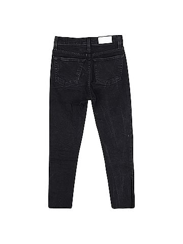RE/DONE  Re/Done Raw Hem Slim-Fit Jeans in Black Cotton Denim (view 2)