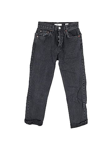 RE/DONE Re/Done 70s High-Waisted Straight-Leg Jeans in Grey Cotton (view 1)