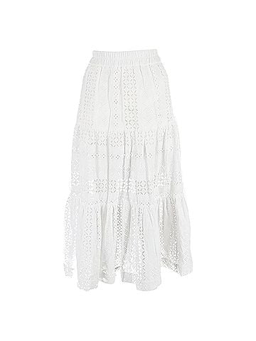 Vilshenko Vilshenko Eyelet Tiered Midi Skirt in White Cotton (view 1)
