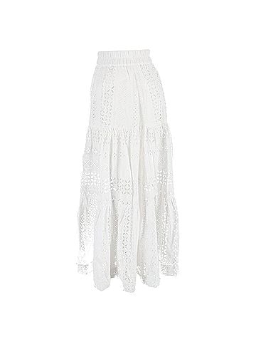 Vilshenko Vilshenko Eyelet Tiered Midi Skirt in White Cotton (view 2)