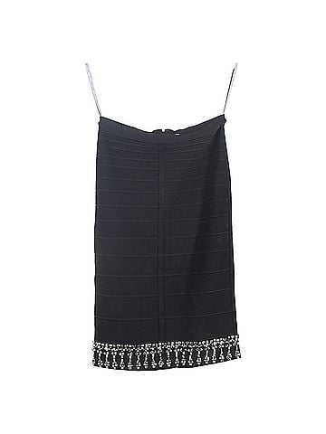 Herve Leger  Herve Leger Embellished Hem Knee-Length Skirt in Black Rayon (view 1)
