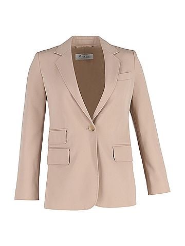 Max Mara  Max Mara Unno Single-Breasted Blazer with Pockets in Beige Wool (view 1)