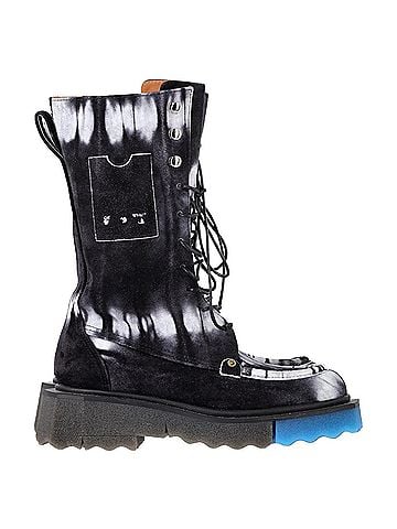 OFF-WHITE Off-White Tie Dye Sponge Combat Boots in Black Suede (view 1)