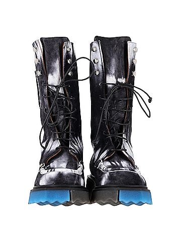 OFF-WHITE Off-White Tie Dye Sponge Combat Boots in Black Suede (view 2)