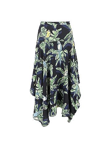Stella McCartney Stella McCartney Birds of Paradise Printed Asymmetric Hem Midi Skirt in Multicolor Silk (view 1)