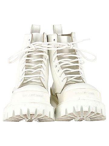Balenciaga Balenciaga Strike Combat Boots in White Calfskin Leather (view 2)