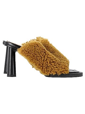 Jacquemus Jacquemus Les Mules Carrés Ronds Shearling Sandals in Brown Lamb Fur (view 1)