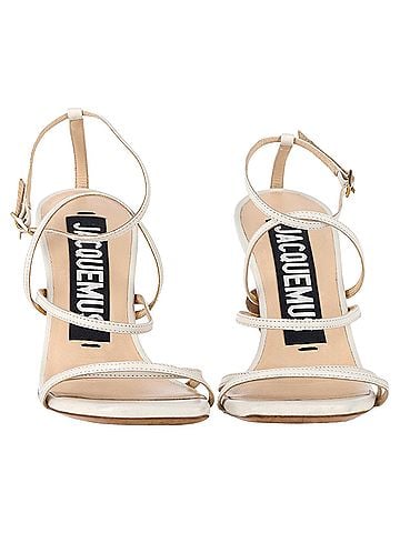 Jacquemus Jacquemus Beaded Strappy Sandal Heels in White Leather (view 2)