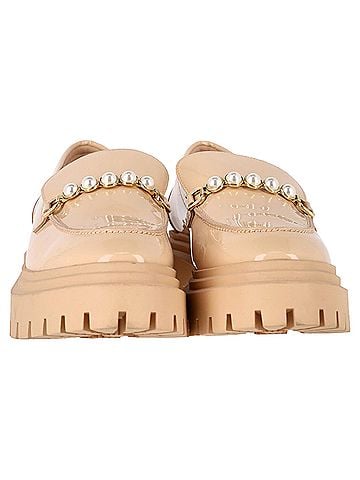 Stuart Weitzman Stuart Weitzman Perla Embellished Platform Loafers in Beige Patent Leather  (view 2)