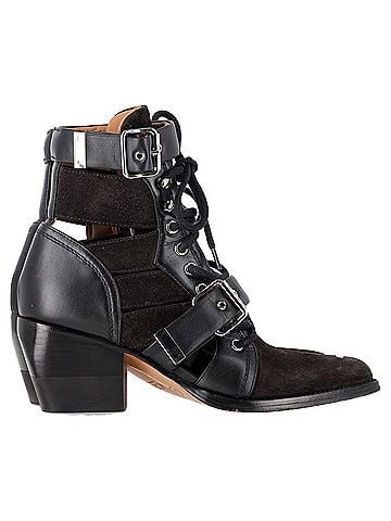 Chloé  Chloé Rylee Cutout Ankle Boots in Black Suede and Leather (view 1)