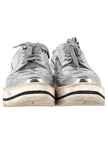 Prada Prada Wingtip Oxford Platform Sneakers in Metallic Silver Leather (view 2)